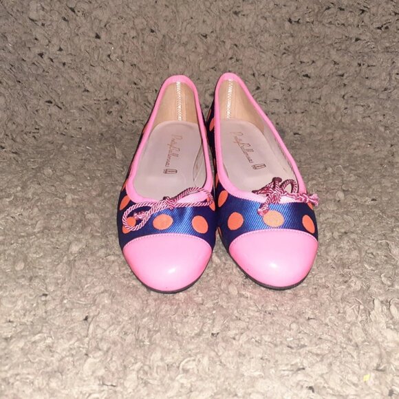 PRETTY BALLERINAS-Rosario-Neon Pink/Orange Polka Dots-Navy Blue-Sz 36-Near MInt - Picture 3 of 7